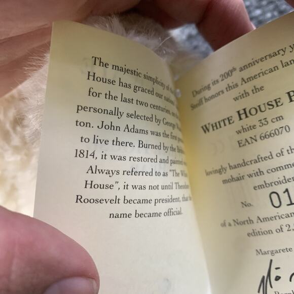 Vintage Steiff White House Teddy Bear 200th Anniversary Limited Edition Of 2000 - Picture 15 of 16